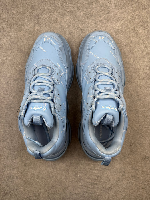 Balenciaga Triple S Logo Print Foam And Mesh Sneakers Light Blue (USED) | Vitnage Clothing Store Canada