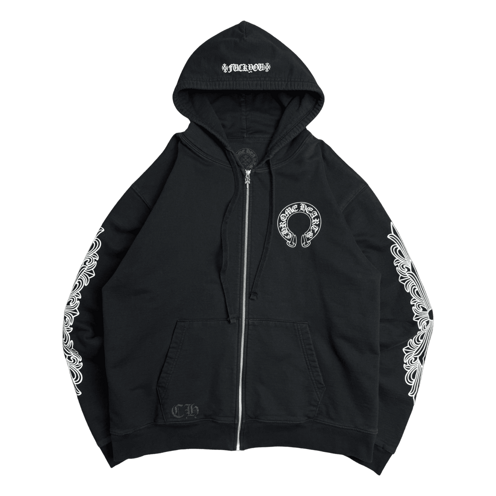 Chrome Hearts Horseshoe Floral Sleeve Thermal Zip Up Sweater Black