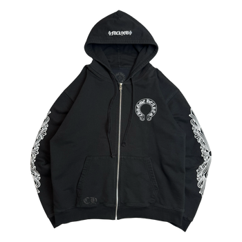 Chrome Hearts Horseshoe Floral Sleeve Thermal Zip Up Sweater Black