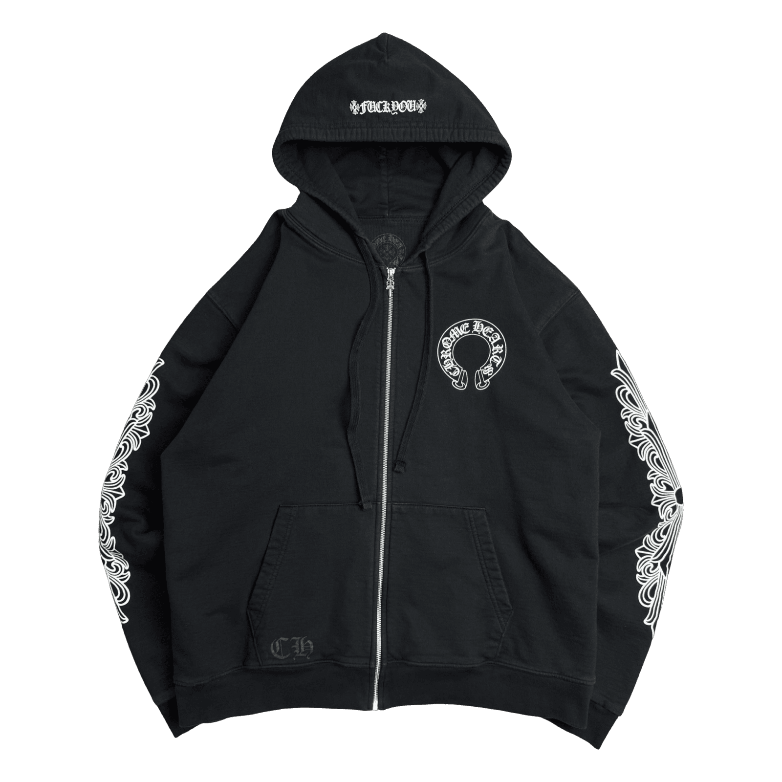 Chrome Hearts Horseshoe Floral Sleeve Thermal Zip Up Sweater Black