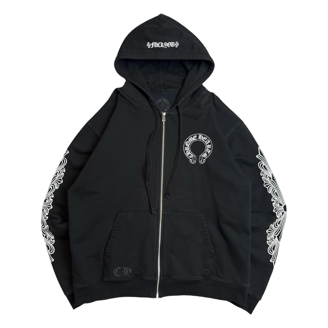 Chrome Hearts Horseshoe Floral Sleeve Thermal Zip Up Sweater Black