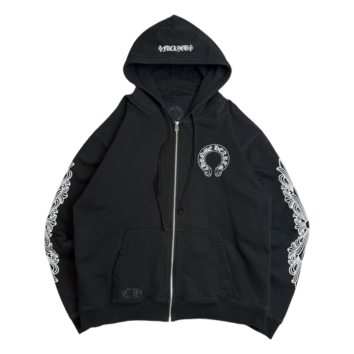 Chrome Hearts Horseshoe Floral Sleeve Thermal Zip Up Sweater Black | Vintage Clothing Store Canada