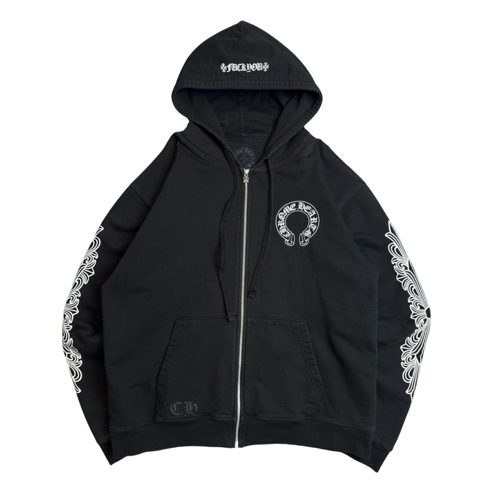 Chrome Hearts Horseshoe Floral Sleeve Thermal Zip Up Sweater Black | Vitnage Clothing Store Canada