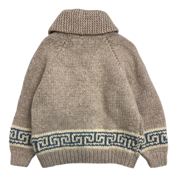 Vintage Cowichan Greek Key Pattern Knitted Zip Up Sweater