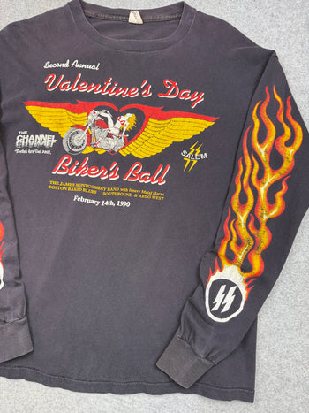 Vintage Biker Flame Sleeve Valentines Day L/S Tee Black