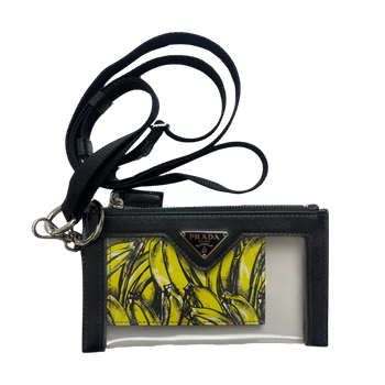 Prada Black Saffiano & Banana Print Lanyard Card Holder (USED)