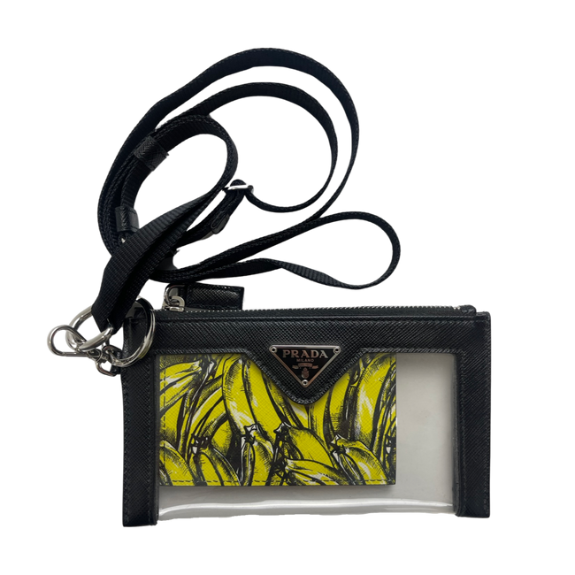 Prada Black Saffiano & Banana Print Lanyard Card Holder (USED)