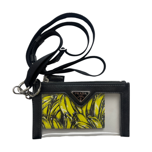 Prada Black Saffiano & Banana Print Lanyard Card Holder (USED) | Vintage Clothing Store Canada