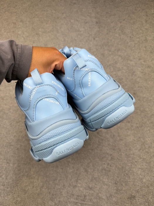 Balenciaga Triple S Logo Print Foam And Mesh Sneakers Light Blue (USED) | Vitnage Clothing Store Canada