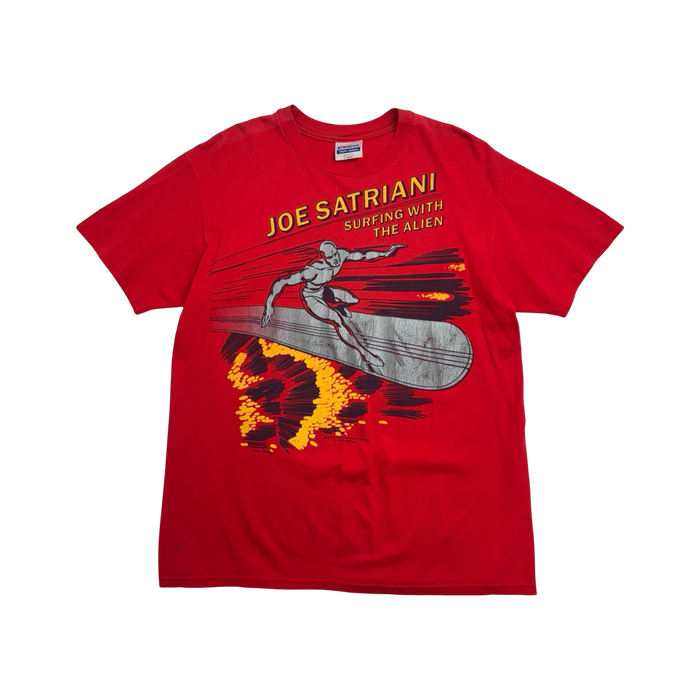 Vintage 1980’s Joe Satriani Surfing The Alien Silver Surfer Tee Red | Vitnage Clothing Store Canada