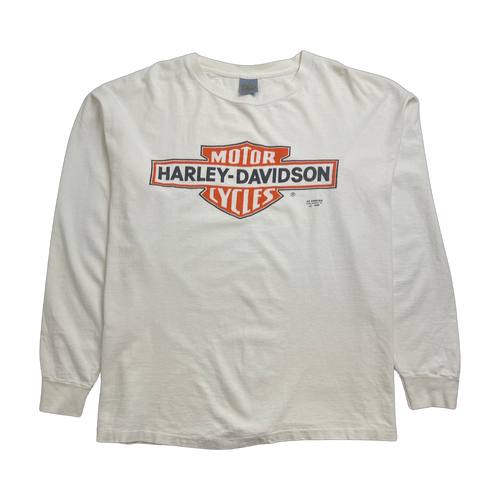 (XL) Vintage '90 3D Emblem Harley Davidson L/S Tee White | Vintage Clothing Store Canada