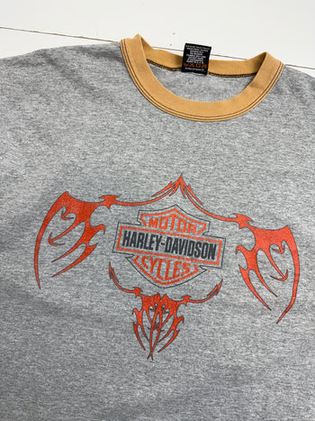 Vintage 2000s Harley Davidson USA Eagle Ringer Tee Grey