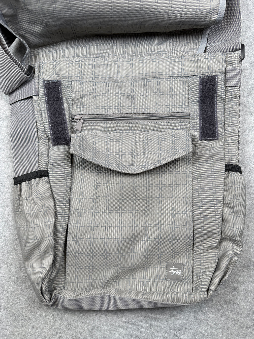 Vintage Stussy Boston Grid Messenger Bag Grey
