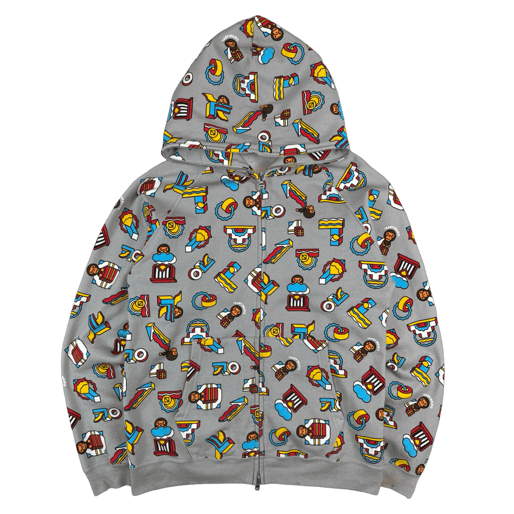 BAPE Baby Milo All Over Full Zip Hoodie Grey (USED)