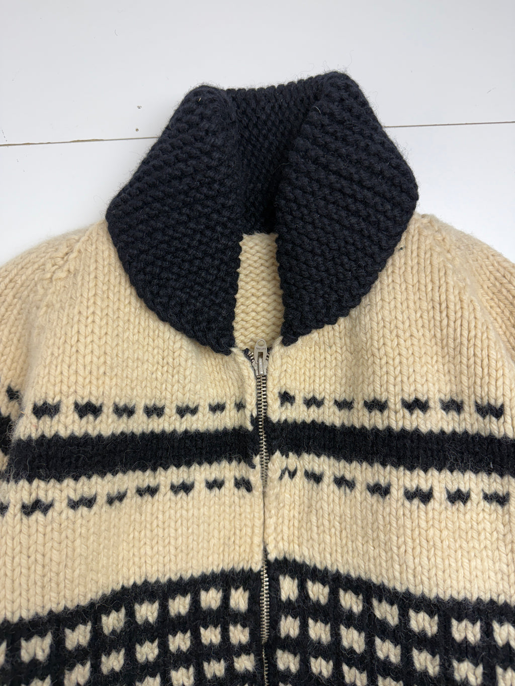 Vintage Cowichan Nordic Fair Knitted Zip Up Sweater