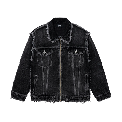 Revenge Frayed Skull Patch Denim Jacket Black | Vintage Clothing Store Canada