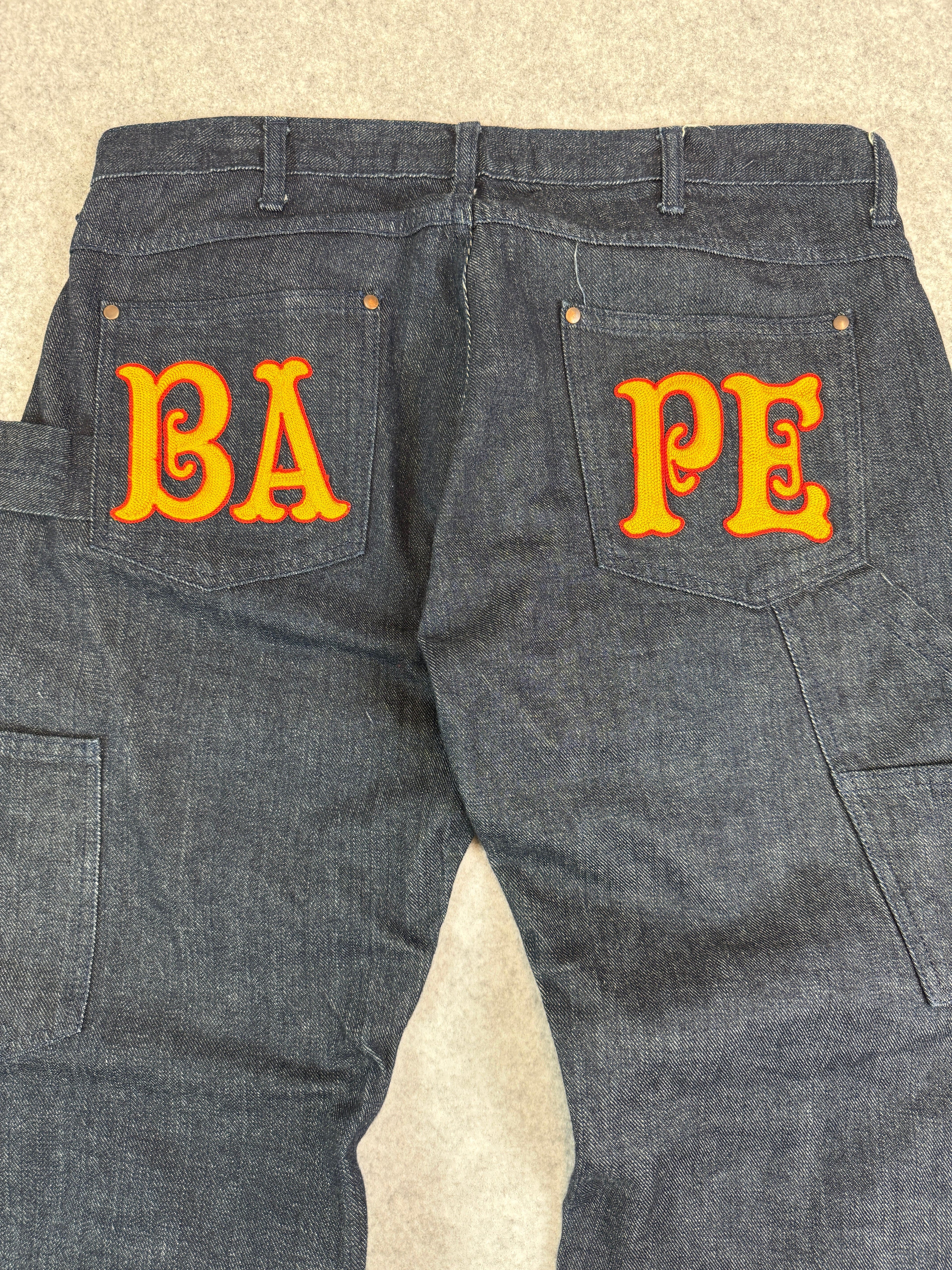 BAPE Embroidered Spell Out Double Knee Denim Jeans (USED)