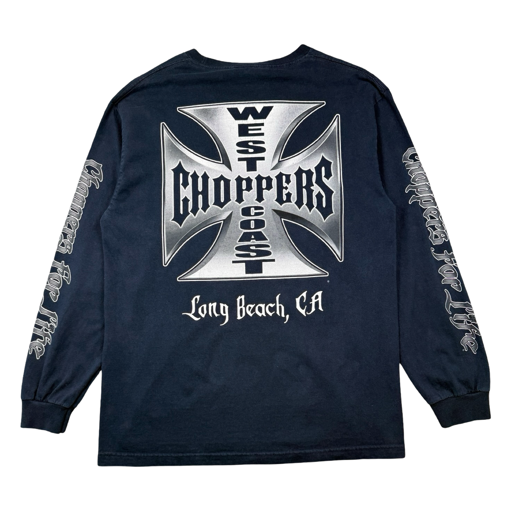 Vintage West Coast Choppers Script Sleeve Cross Logo L/S Tee Navy