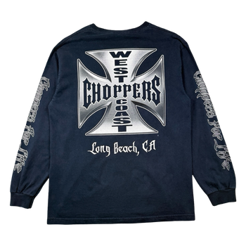 Vintage West Coast Choppers Script Sleeve Cross Logo L/S Tee Navy