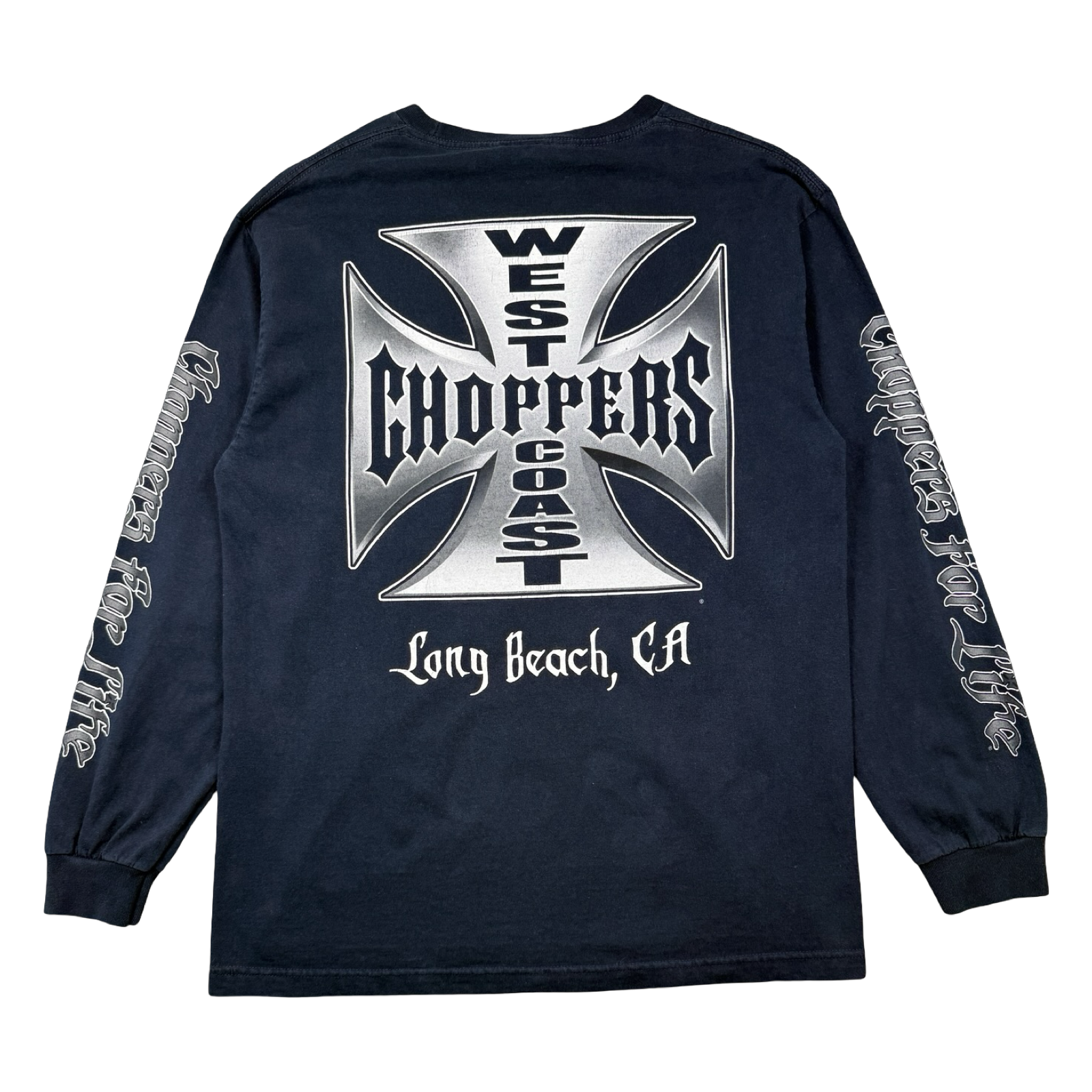 Vintage West Coast Choppers Script Sleeve Cross Logo L/S Tee Navy