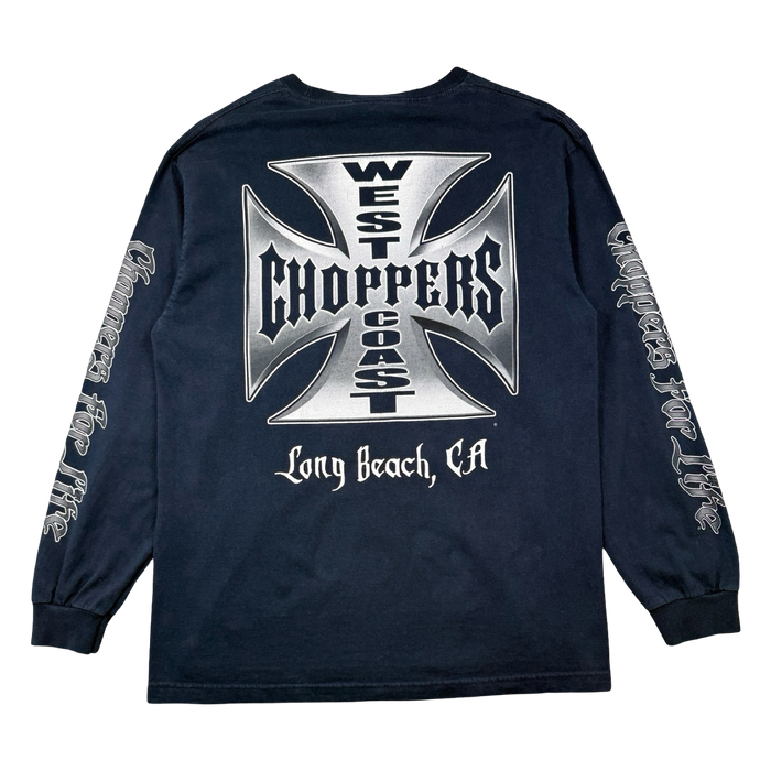 Vintage West Coast Choppers Script Sleeve Cross Logo L/S Tee Navy | Vitnage Clothing Store Canada