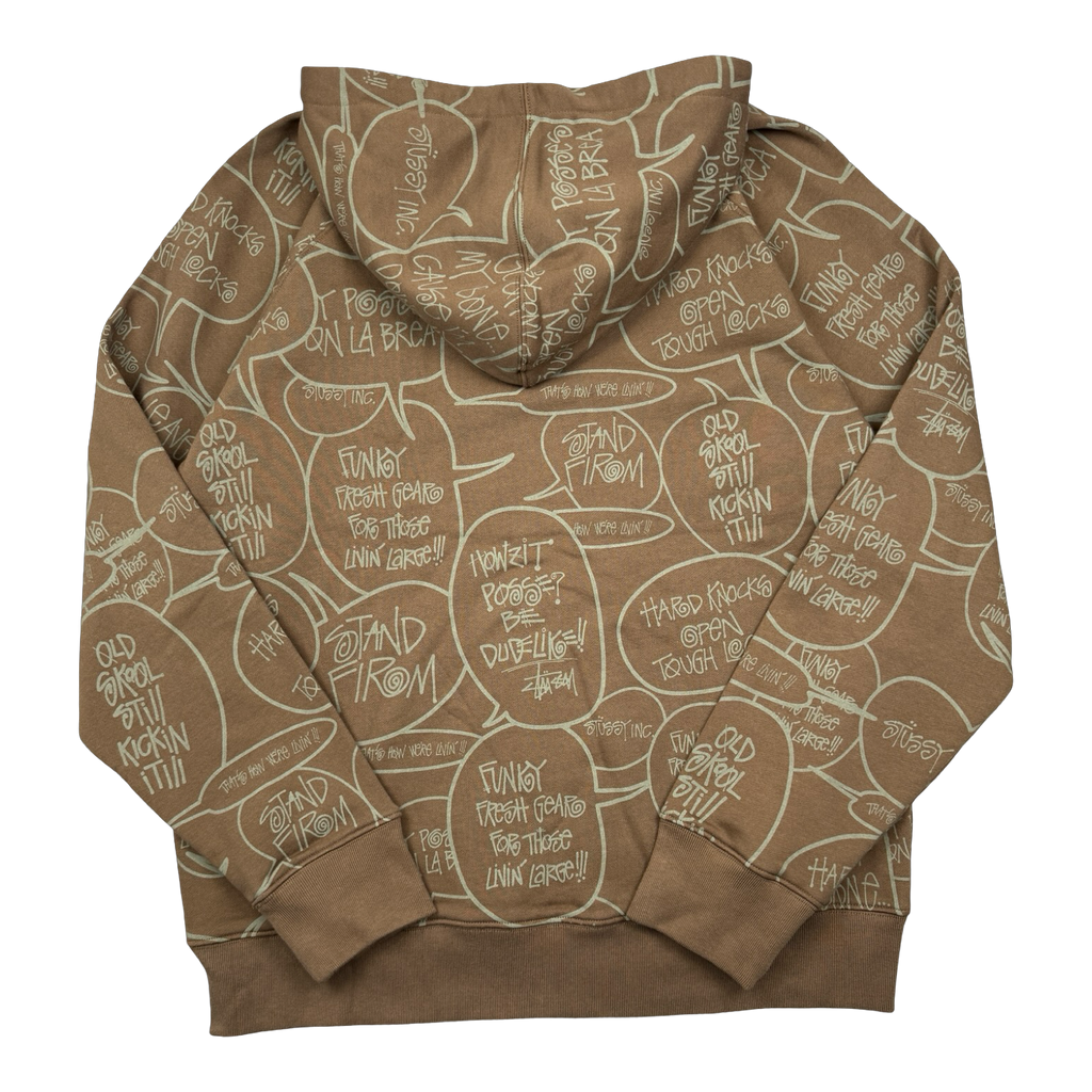 Vintage Stussy Pop Art AOP Zip Up Sweater Brown