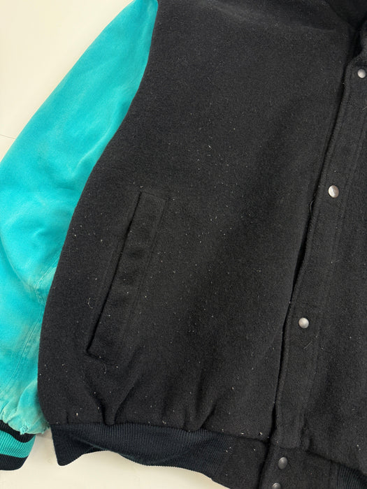 Vintage 90s Nike Force Varsity Jacket Black/Teal | Vitnage Clothing Store Canada