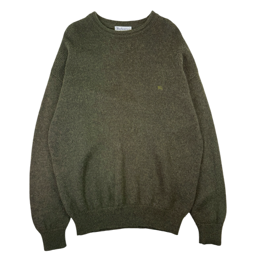 Vintage Burberry Wool Knit Sweatshirt Olive | Vintage Clothing Store Canada