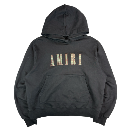 Amiri Camo Fill Logo Hoodie Black (USED) | Vintage Clothing Store Canada