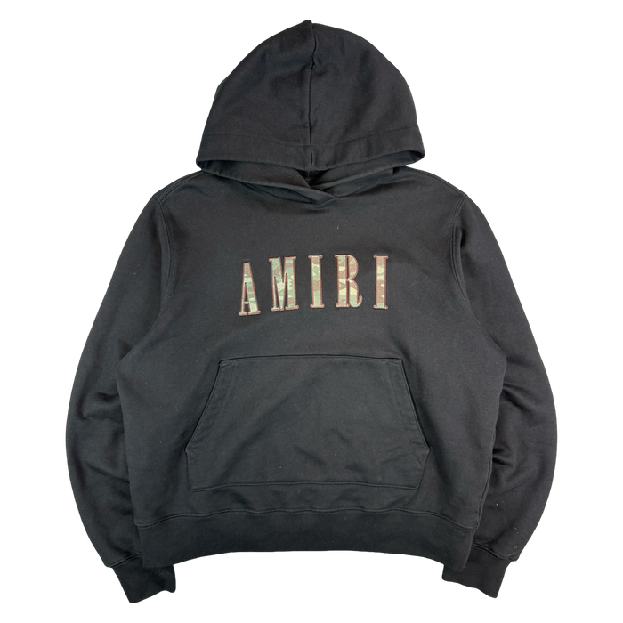 Amiri Camo Fill Logo Hoodie Black (USED) | Vitnage Clothing Store Canada