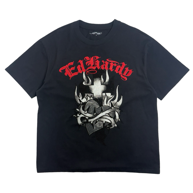 Ed Hardy Thorn Hearts Jewel Tee Black