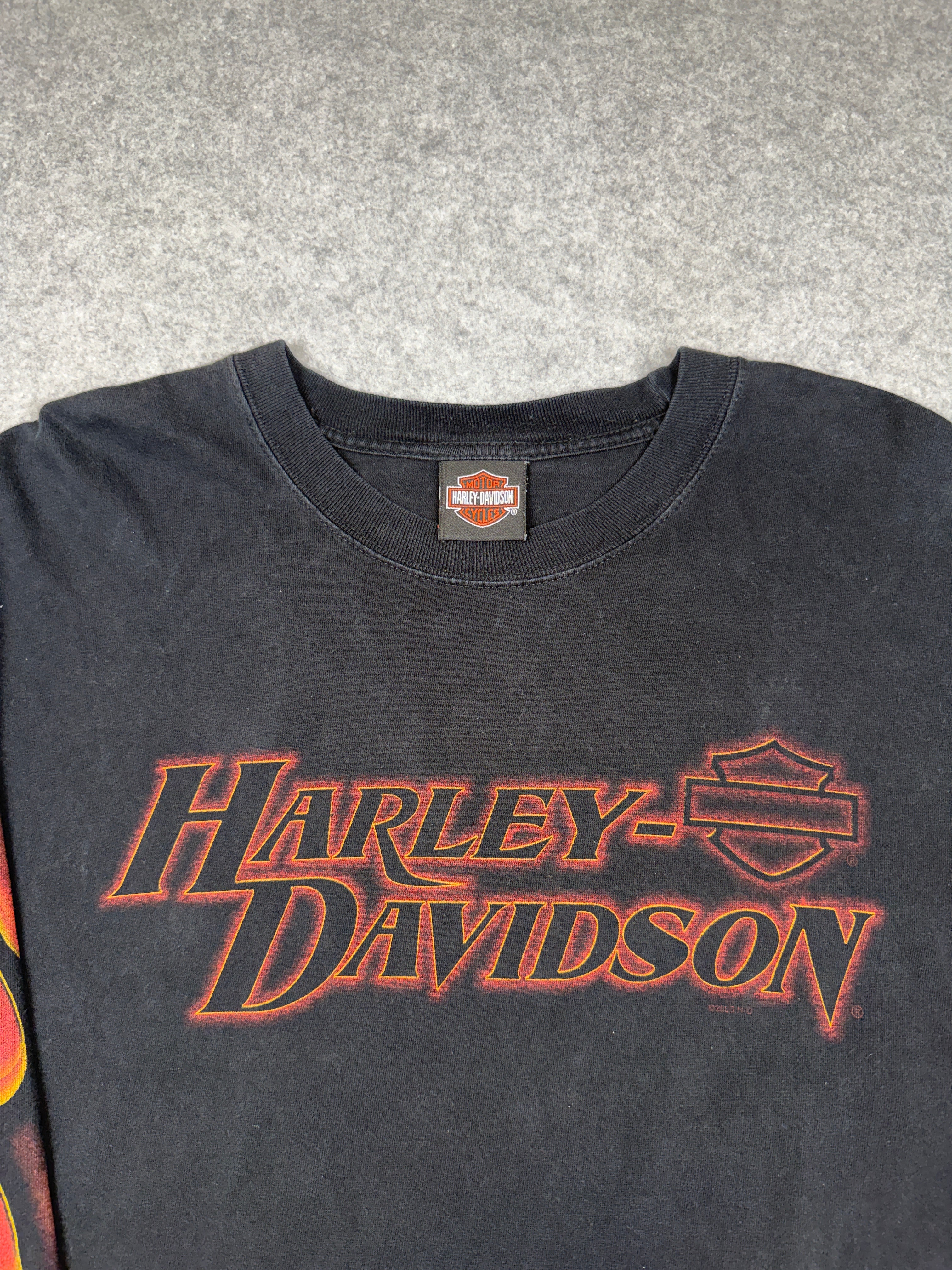 Vintage Harley Davidson Full Flame Sleeve Kegel L/S Tee Black