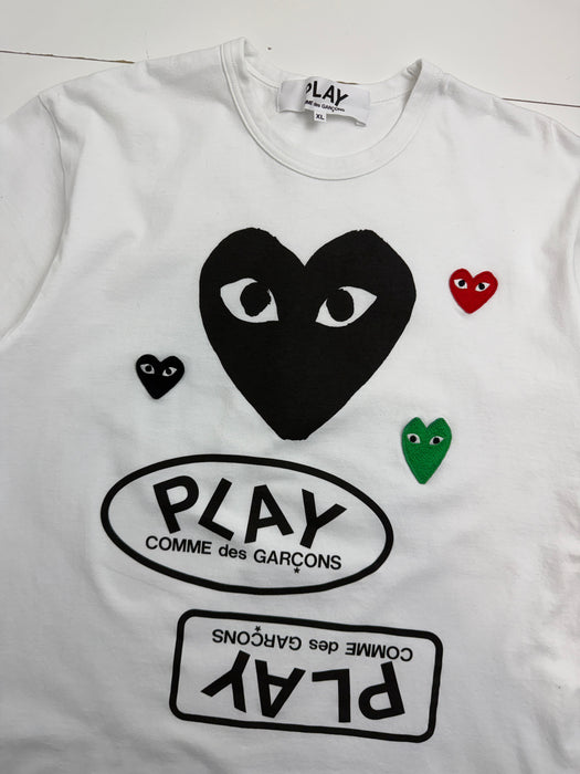 Comme des Garcons PLAY Multi Logo Black Heart Tee White (USED) | Vitnage Clothing Store Canada