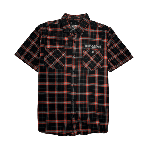 (M) Vintage Harley Davidson Short Sleeve Button-Up Plaid | Vintage Clothing Store Canada