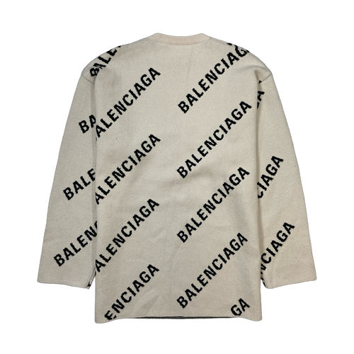 Balenciaga All-Over Logo Oversized Crewneck White (USED) | Vintage Clothing Store Canada