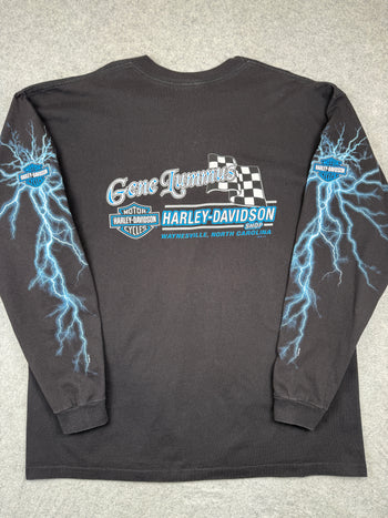 Vintage Harley Davidson Lightning Sleeve L/S Tee Black/Blue