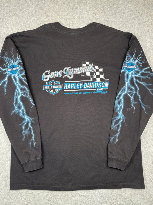 Vintage Harley Davidson Lightning Sleeve L/S Tee Black/Blue | Vitnage Clothing Store Canada