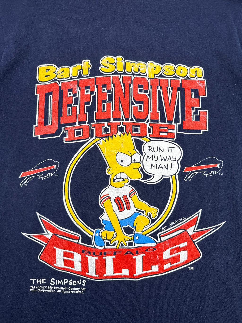 Vintage 90's Simpsons Bart Buffalo Bills Tee Navy