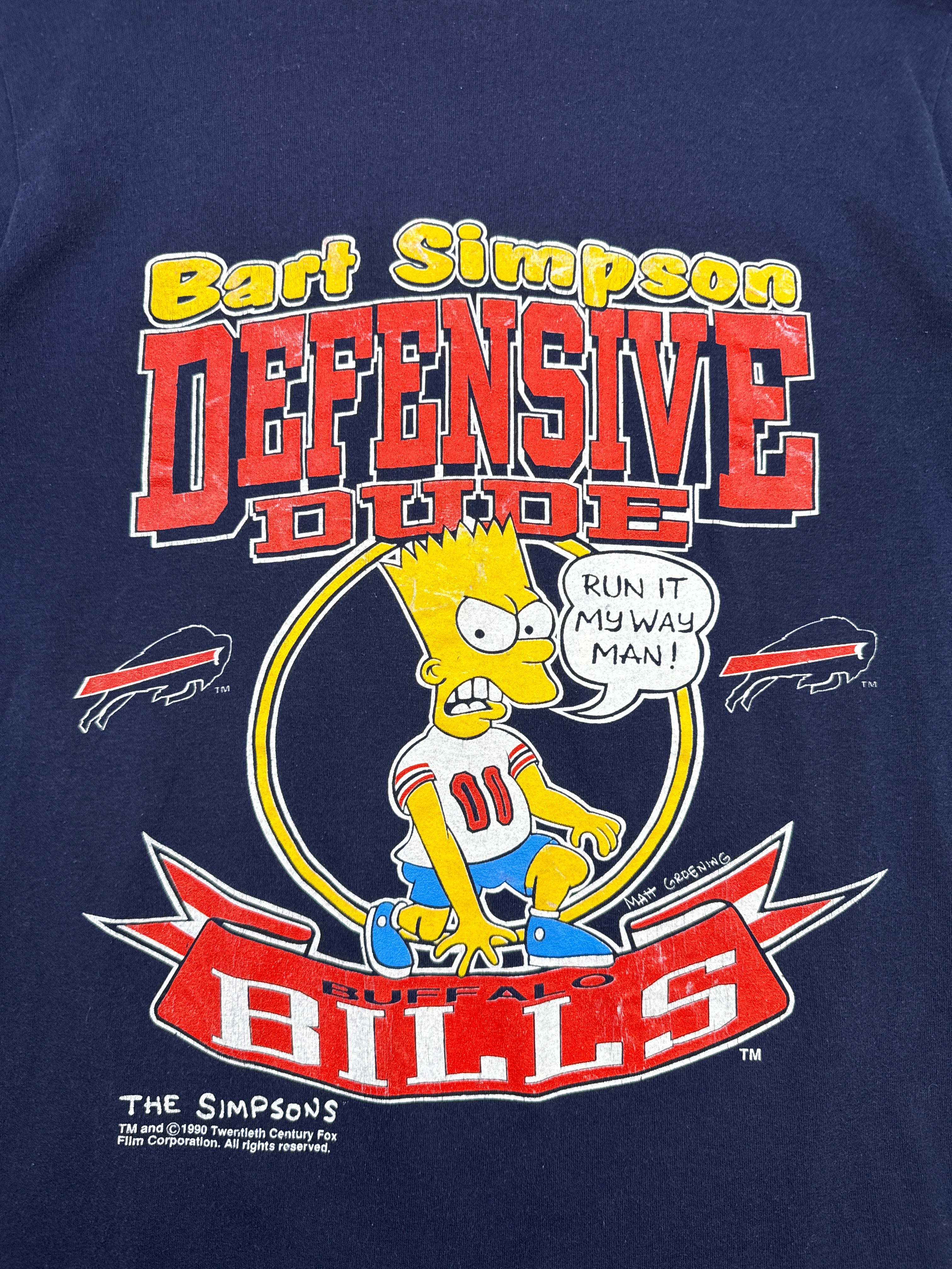 Vintage 90's Simpsons Bart Buffalo Bills Tee Navy