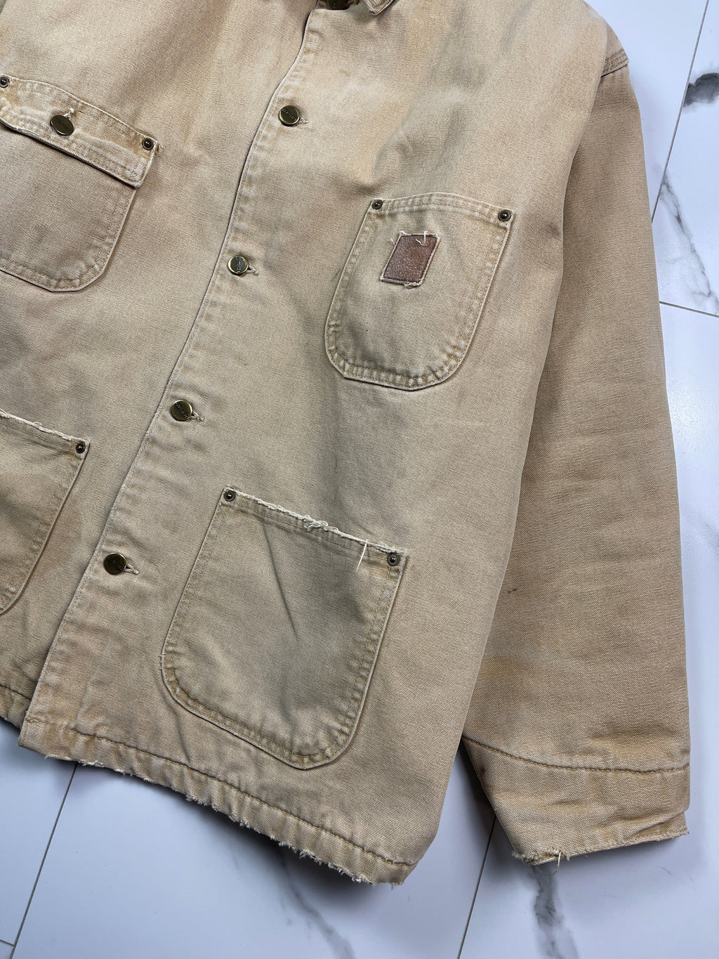 Vintage 90s Carhartt Chore Work Jacket Beige