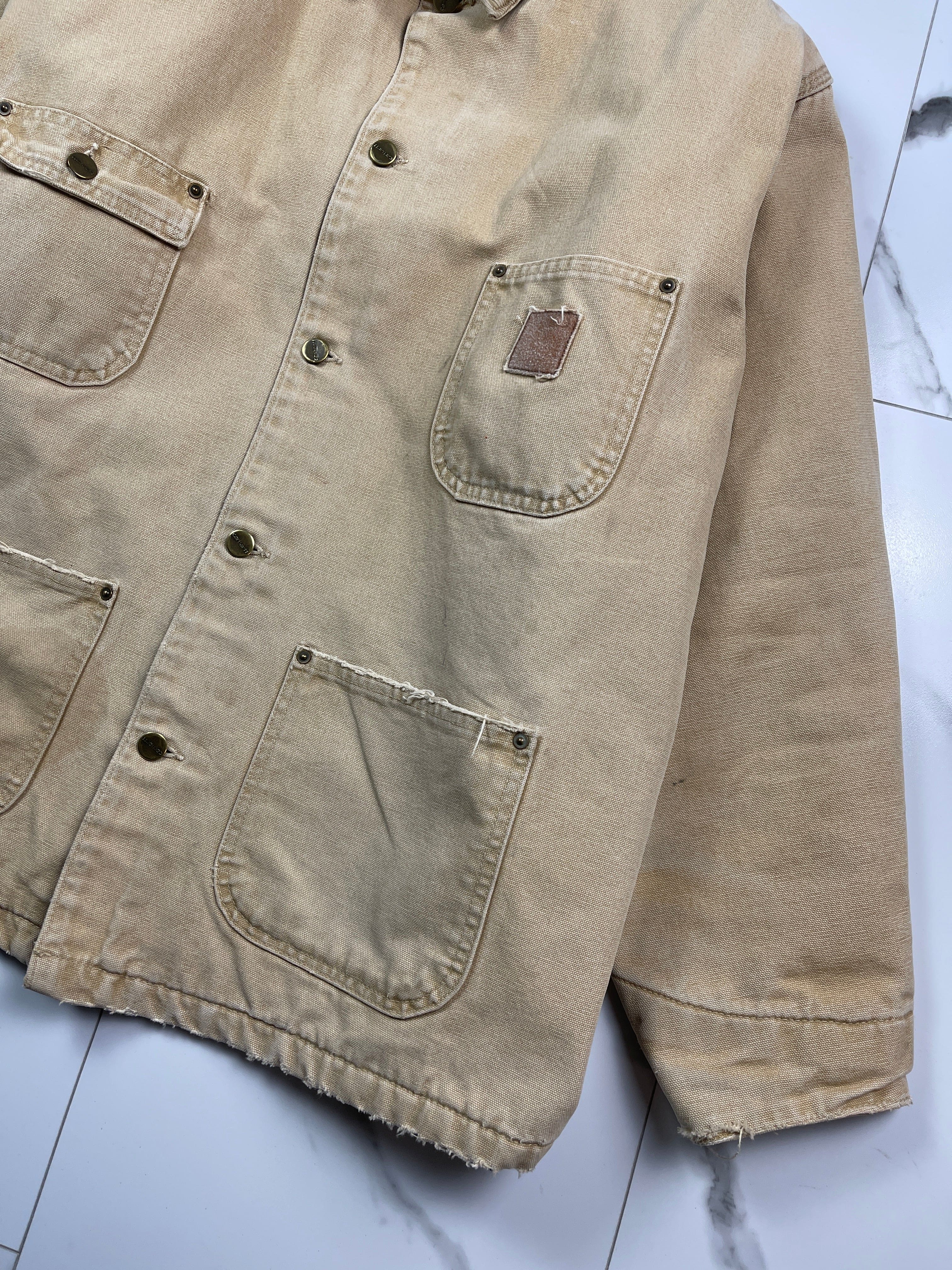 Vintage 90s Carhartt Chore Work Jacket Beige