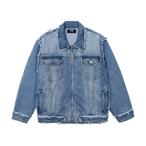 Revenge Frayed Skull Patch Denim Jacket | Vintage Clothing Store Canada