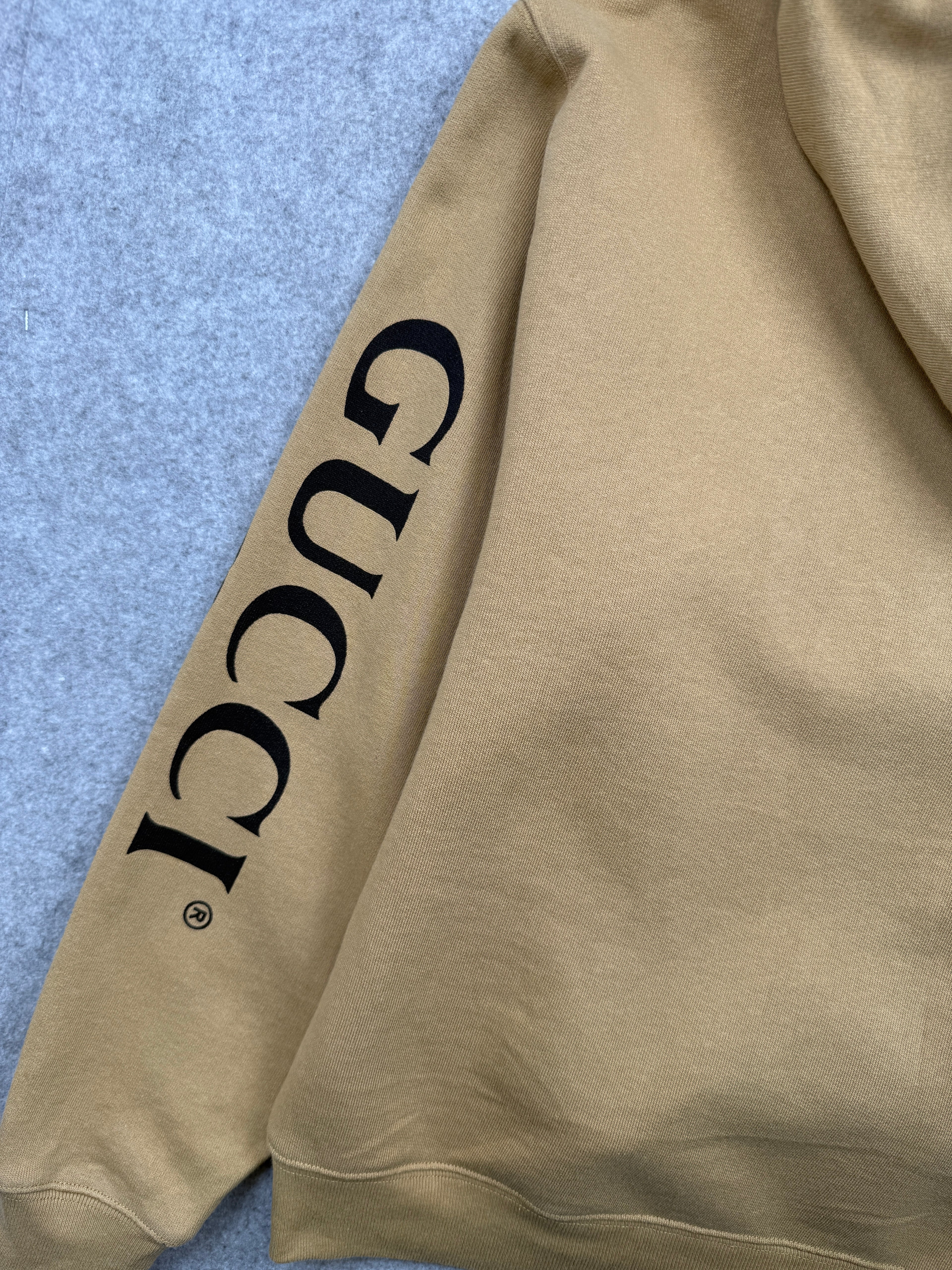 Gucci Sleeve Logo Half Zip Hoodie Beige
