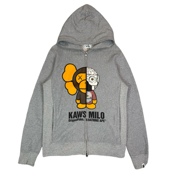 BAPE x Original Fake x Kaws Baby Milo Full Zip Hoodie Grey (USED)
