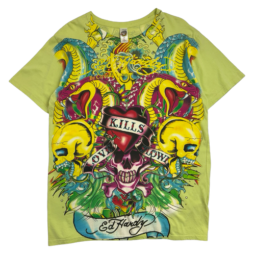 Ed Hardy Christian Audigier Love Kills Slowly Tee Yellow Green | Vintage Clothing Store Canada
