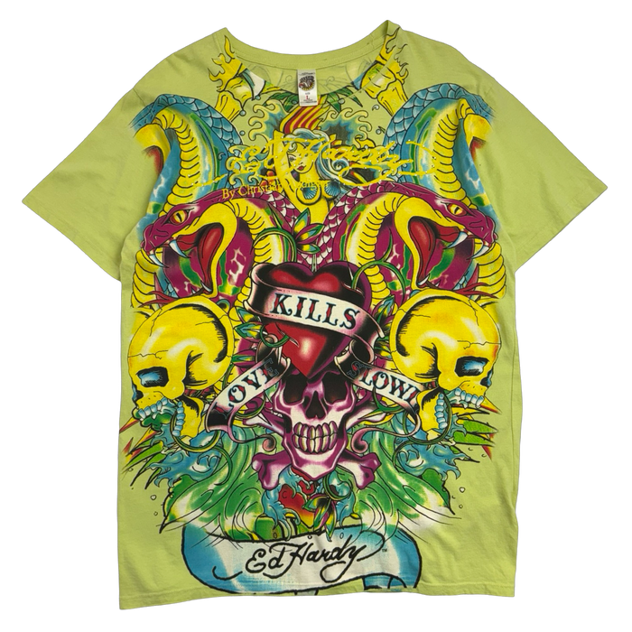 Ed Hardy Christian Audigier Love Kills Slowly Tee Yellow Green | Vitnage Clothing Store Canada