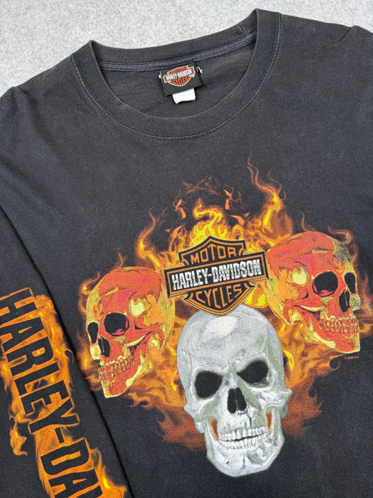 Vintage Harley Davidson Flame Sleeve Skulls L/S Tee Black | Vitnage Clothing Store Canada