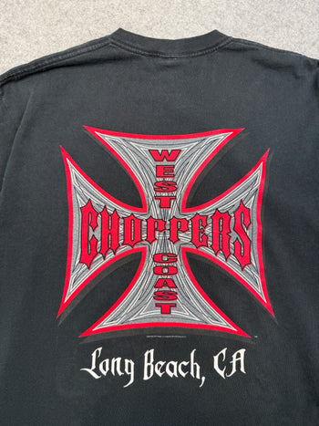 Vintage West Coast Choppers Pinstripe Cross Logo Tee Black/Red