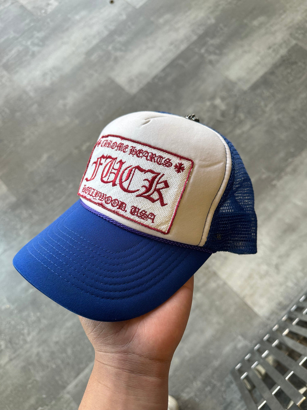 Vintage Chrome Hearts Hollywood F**k Trucker Hat Blue (USED)