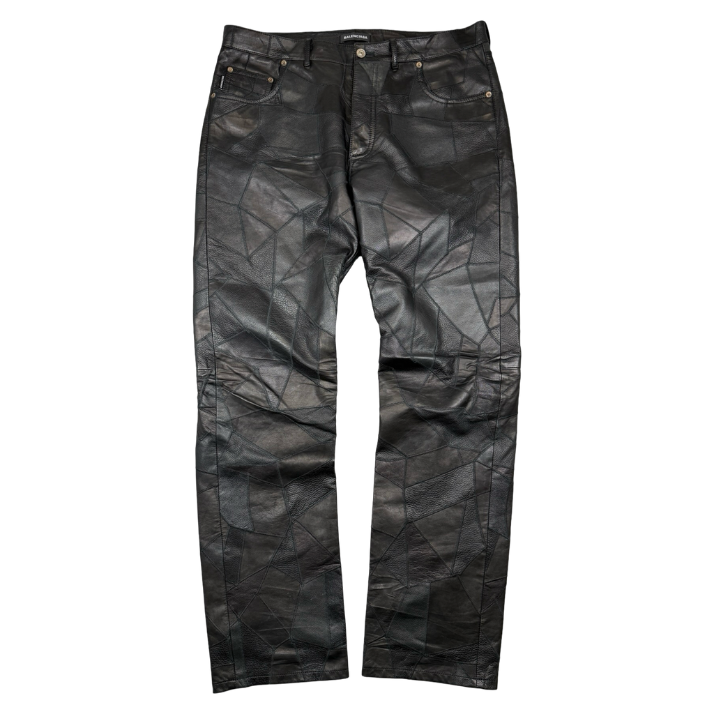 FA18 Balenciaga Patchwork Genuine Leather Pants Black